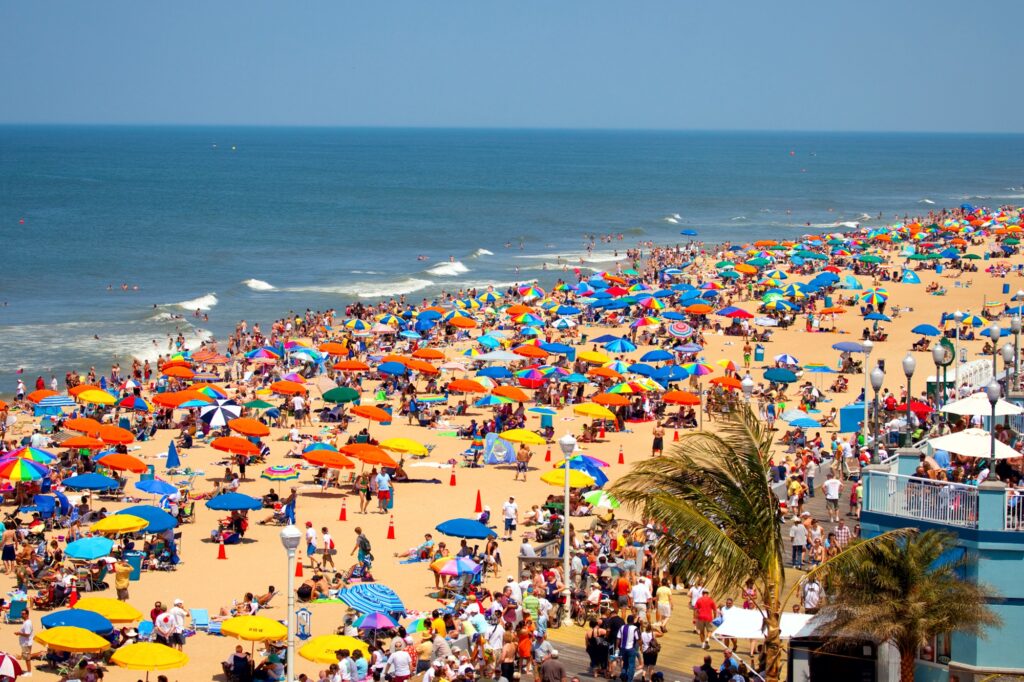 beachgoers enjoying the sun and surf