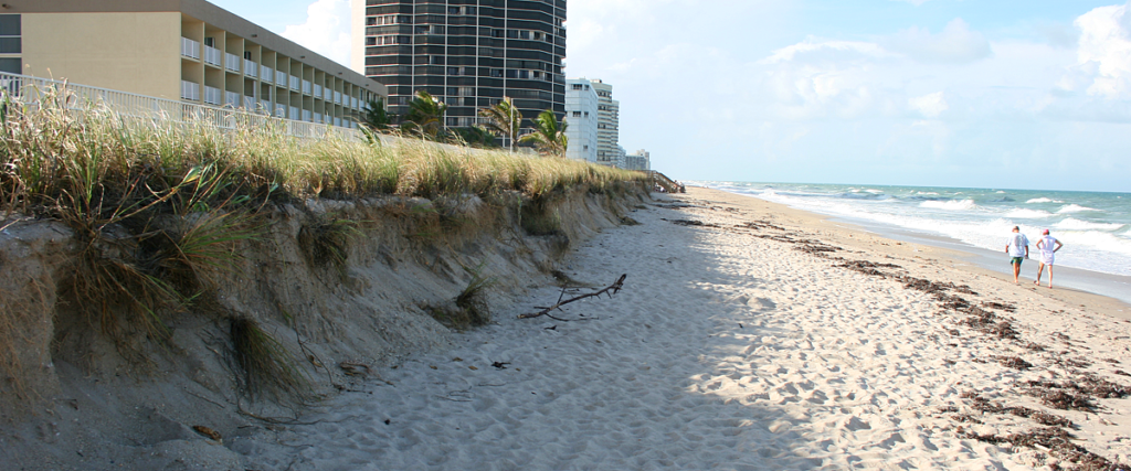 Jensen Beach Florida image showing severe scarping and loss of beach sand